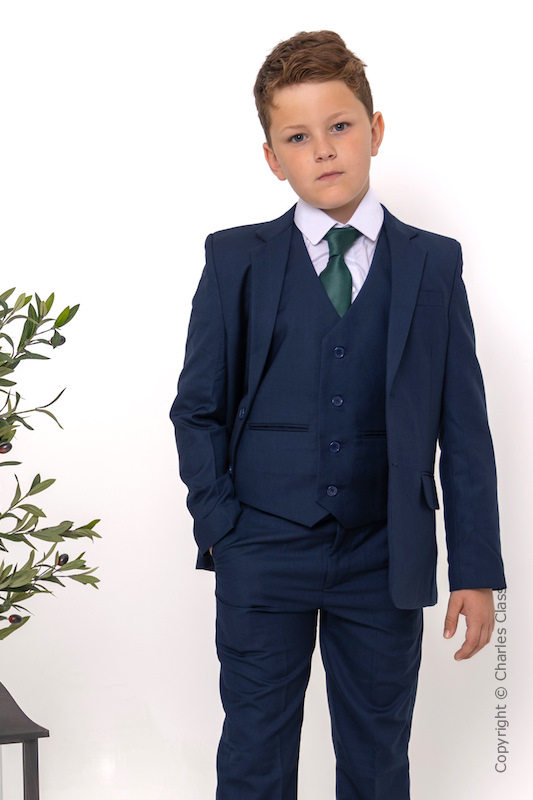 Boys Navy Suit with Dark Green Tie - Stanley