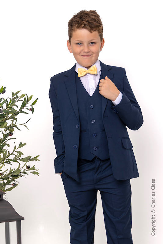 Boys Navy Suit with Gold Dickie Bow - Stanley