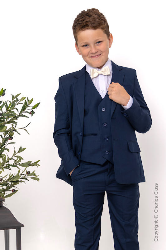 Boys Navy Suit with Ivory Dickie Bow - Stanley