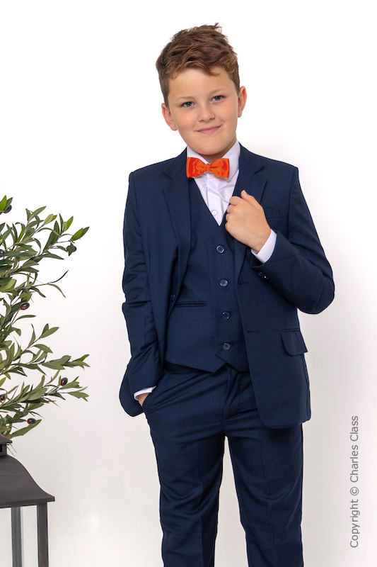 Boys Navy Suit with Orange Dickie Bow - Stanley