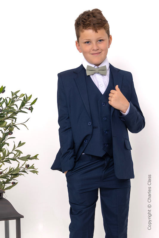 Boys Navy Suit with Sage Green Check Dickie Bow - Stanley