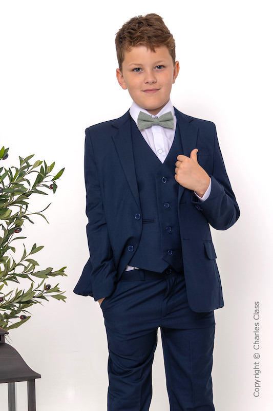 Boys Navy Suit with Sage Green Textured Dickie Bow - Stanley