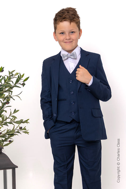 Boys Navy Suit with Silver Dickie Bow - Stanley