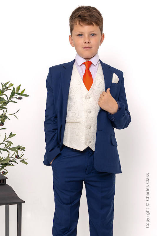 Boys Royal Blue & Ivory Suit with Orange Tie - Walter