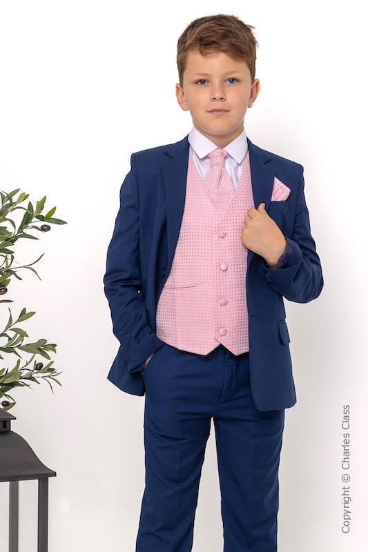 Boys Royal Blue & Pink Diamond Jacket Suit - Myles