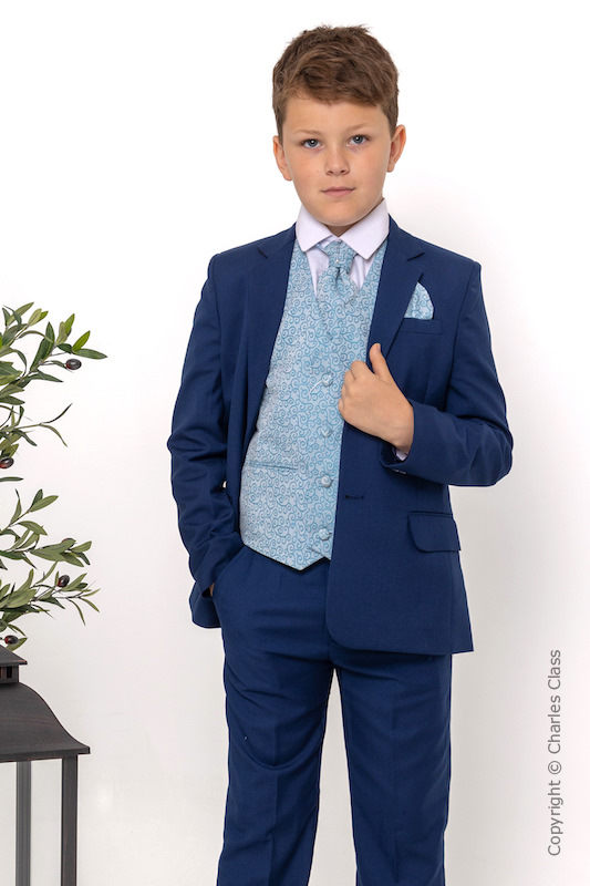 Boys Royal Blue & Blue Scroll Jacket Suit - Walter