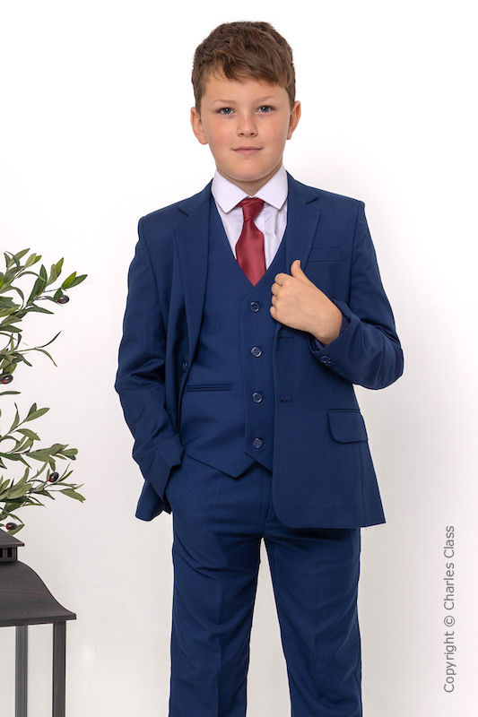 Boys Royal Blue Suit with Burgundy Tie - George