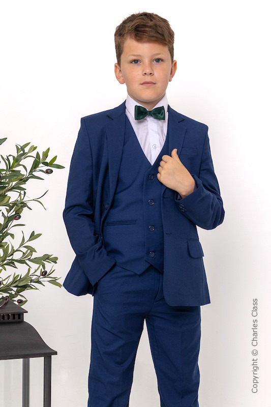 Boys Royal Blue Suit with Dark Green Dickie Bow - George