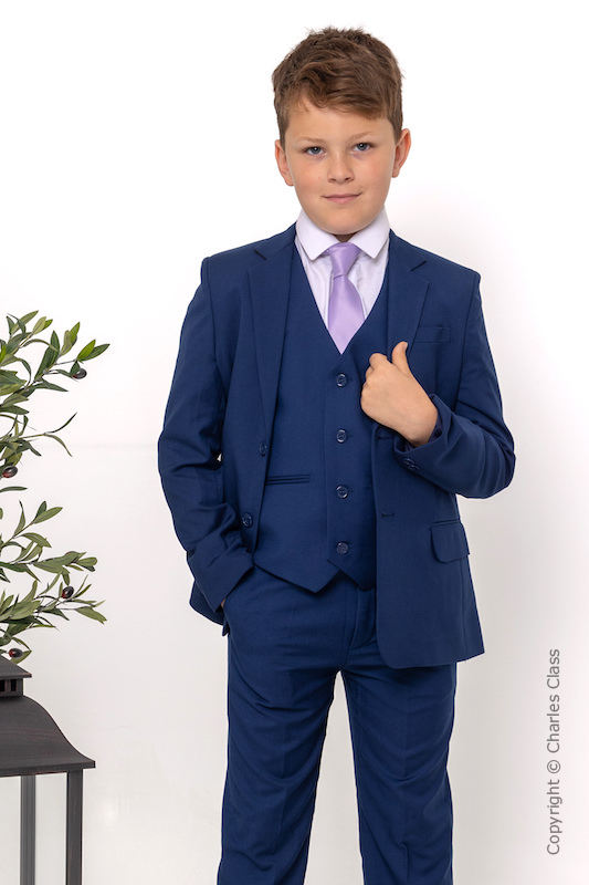 Boys Royal Blue Suit with Lilac Tie - George