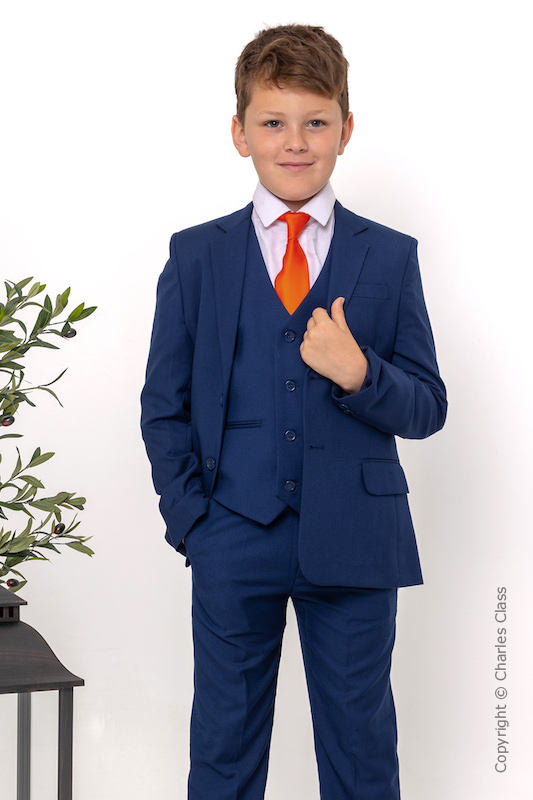 Boys Royal Blue Suit with Orange Tie - George