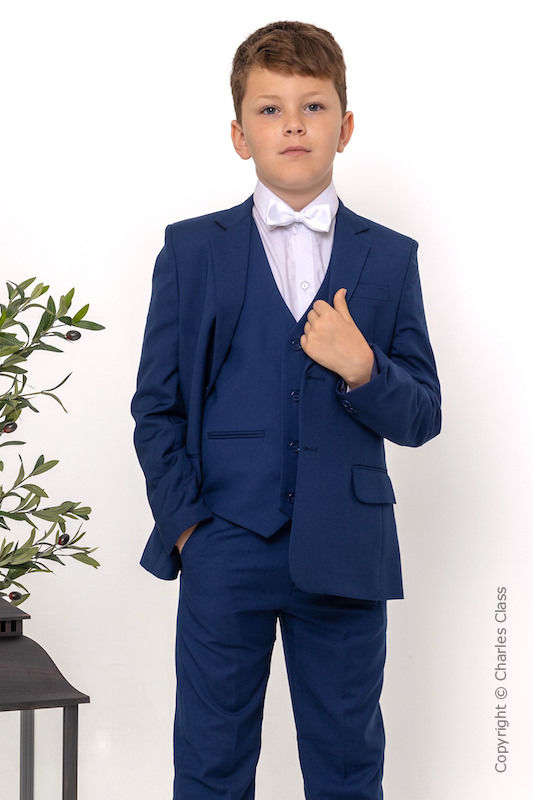 Boys Royal Blue Suit with White Dickie Bow - George