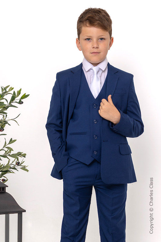 Boys Royal Blue Suit with White Tie - George