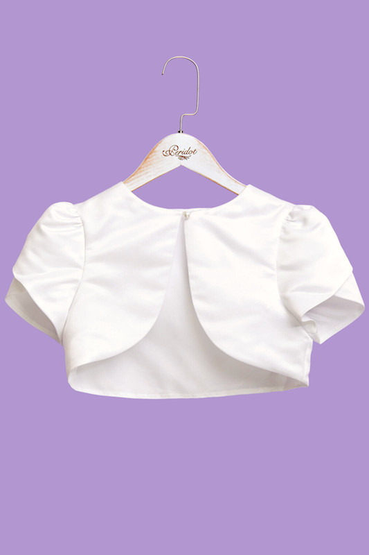 Peridot Girls Ivory Duchess Satin Petal Short Sleeve Bolero - Style Molly