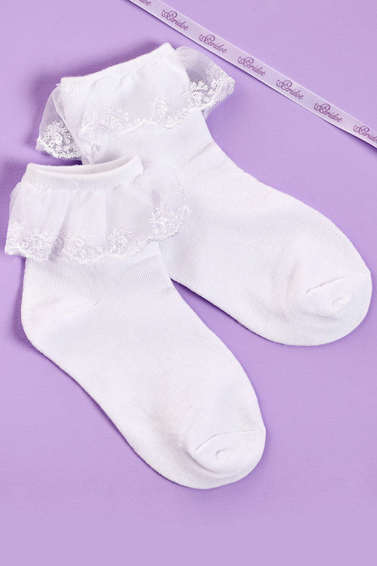 Girls White Guipure Lace Communion Socks - Style Ingrid