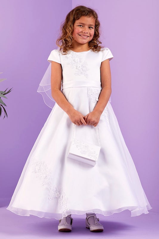 Peridot White Floral Lace Communion Dress - Style Nancy