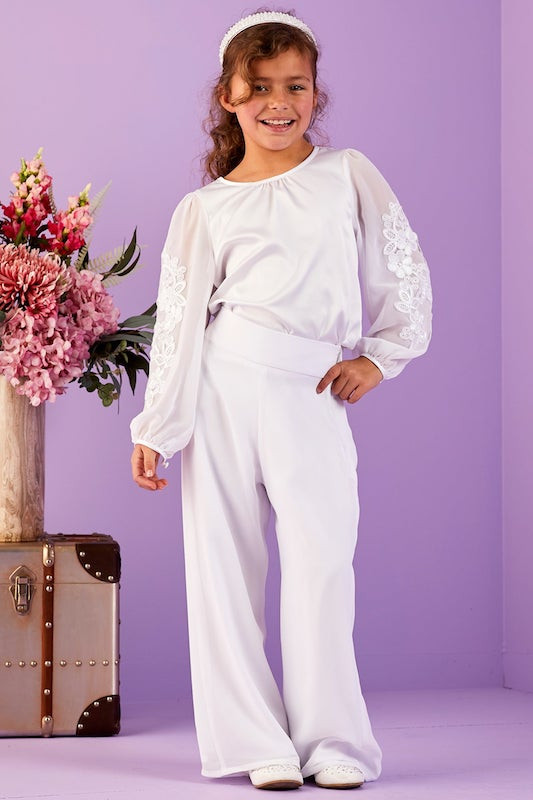 Peridot White 2 Piece Palazzo Trouser Set - Style Ramona