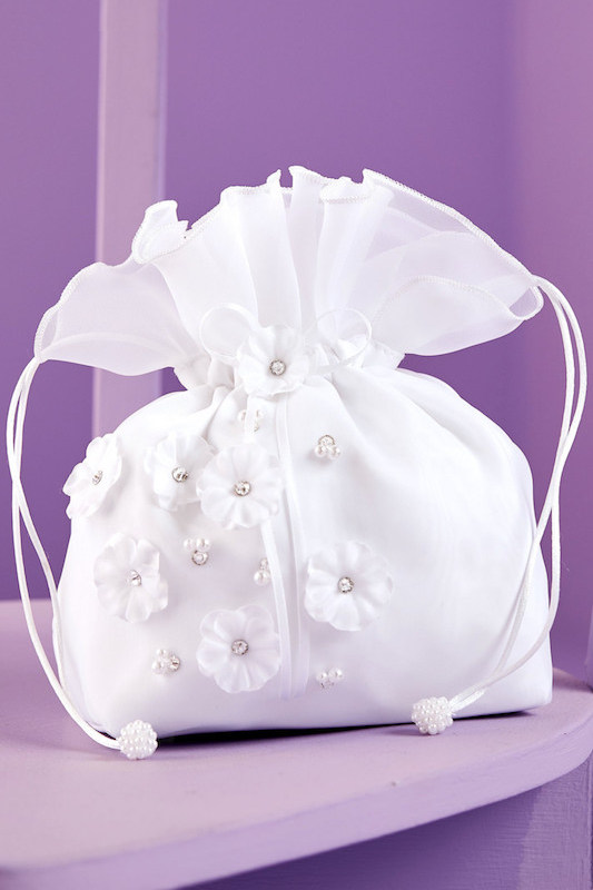 Peridot Girls White Diamant & Pearl Flower Dolly Bag - Style Rita