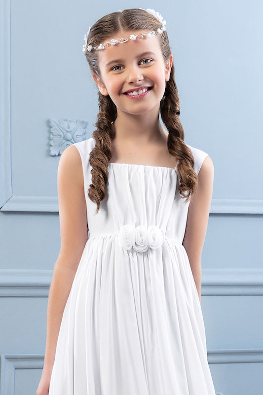 Girls White Chiffon Rose Communion Dress - Style 2230