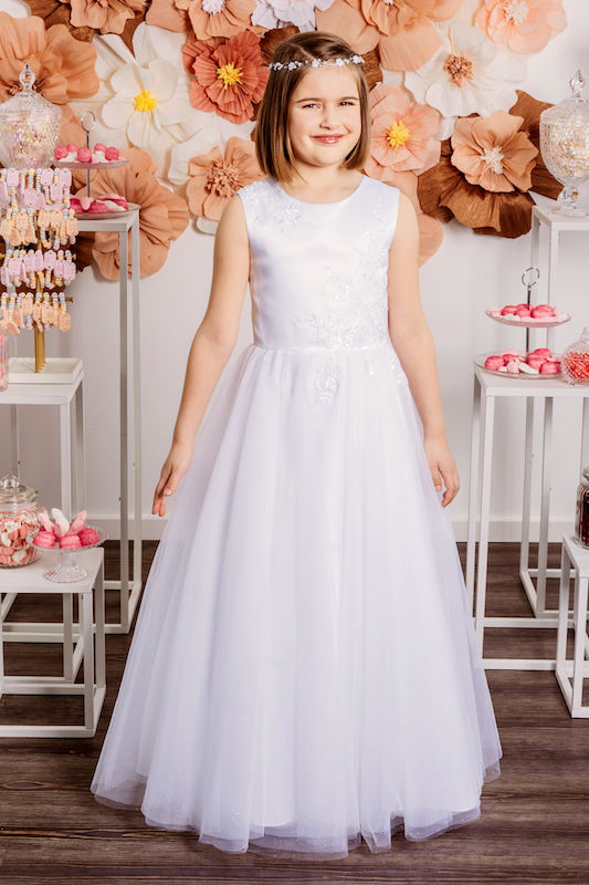 Girls Ivory or White Sparkly Tulle Communion Dress - Style Katrin