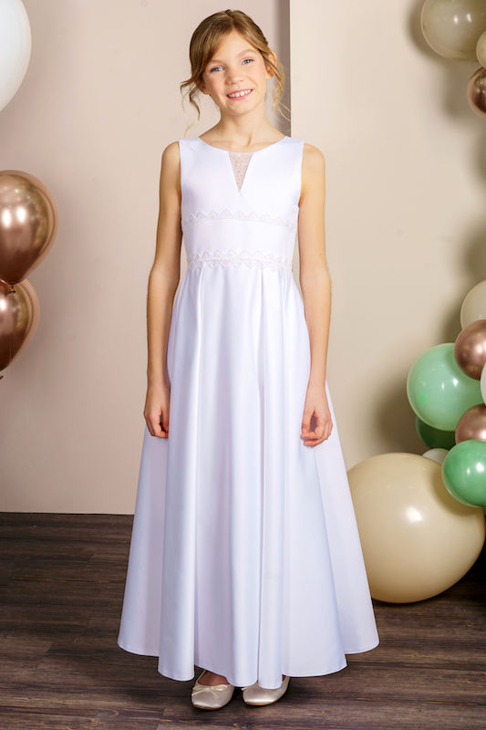 Girls Ivory or White Satin Communion Dress - Style Kelis