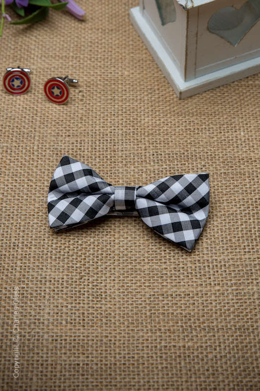 Boys Black Check Adjustable Cotton Dickie Bow