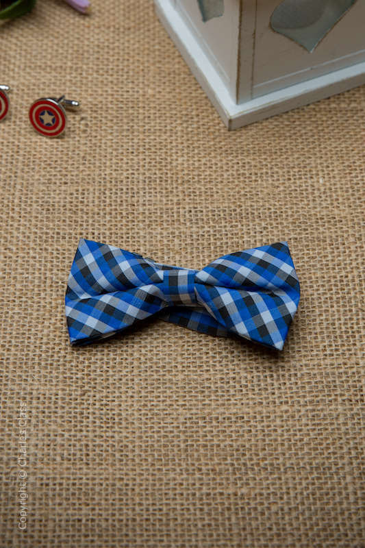 Boys Blue Check Adjustable Cotton Dickie Bow