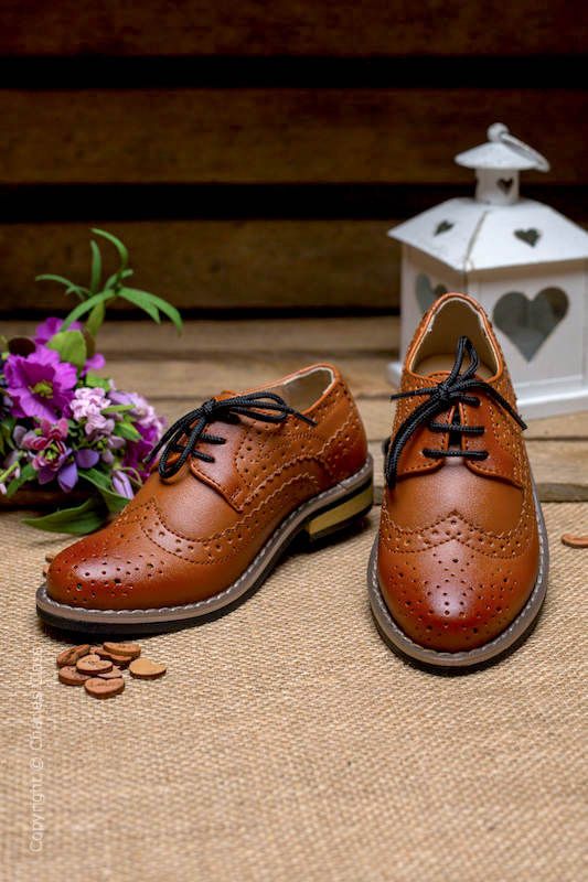 Boys Brown Brogue Leather Pointed Shoes Boys Smart Wedding Shoes