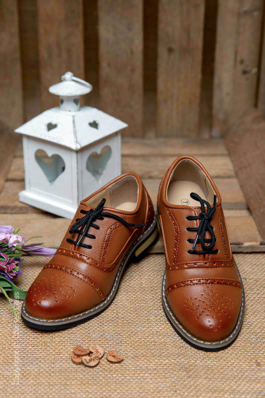 Boys Brown Matt Oxford Leather Pointed Shoes