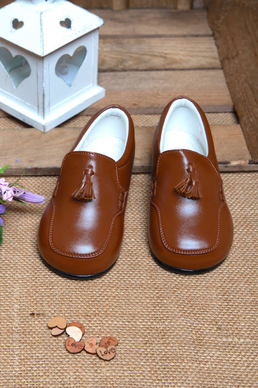 Boys Brown Matt Tassel Leather Loafers