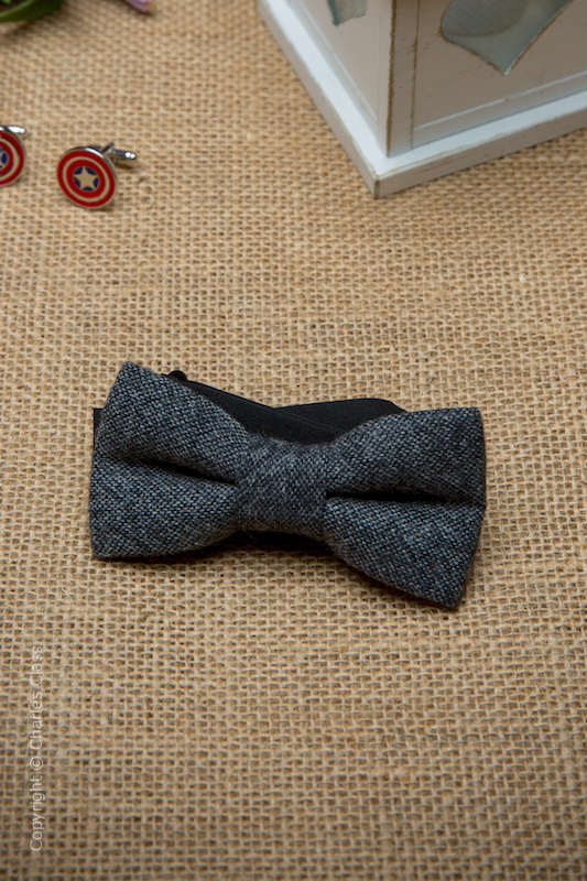 Boys Grey Tweed Adjustable 100% Wool Dickie Bow