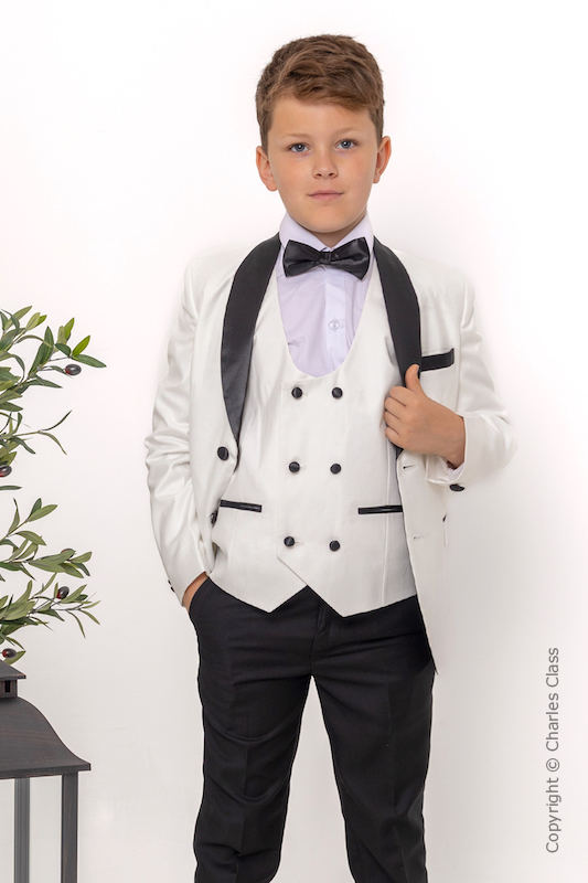 Boys Ivory & Black Double Breasted Tuxedo Suit - Henry