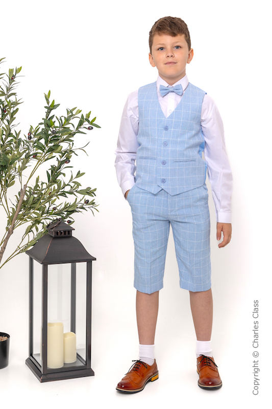 Boys Light Blue Check Shorts Suit - Jake