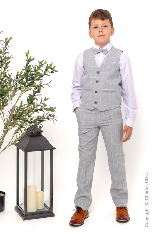 Boys Light Grey Check Trouser Suit - Rory