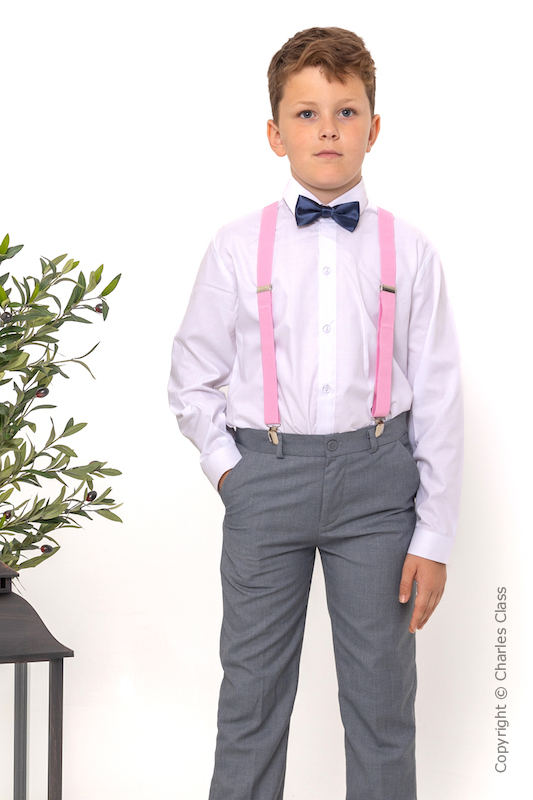 Boys Light Grey Trouser Suit with Light Pink Braces - Guy