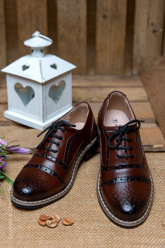 Boys Maroon Oxford Leather Pointed Shoes