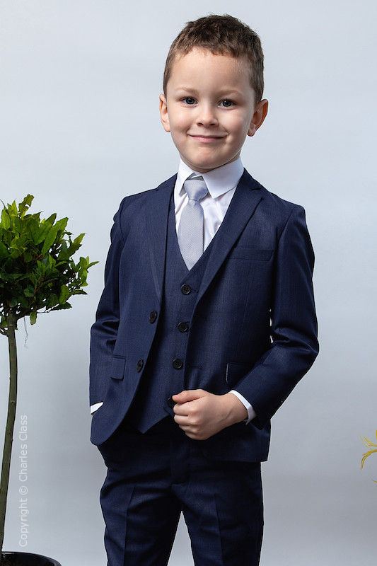 Boys Navy Tailored Fit Tuxedo Suit | Boys Navy Tux Wedding Suit