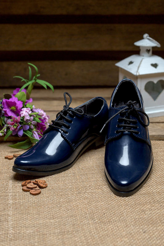 Boys Navy Patent Leather Pointed Shoes - George