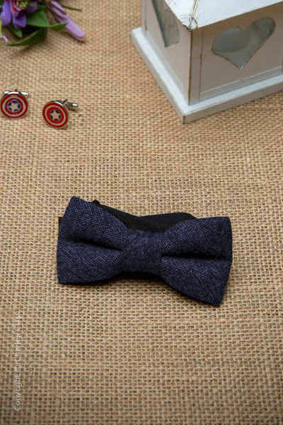 Boys Navy Tweed Adjustable 100% Wool Dickie Bow