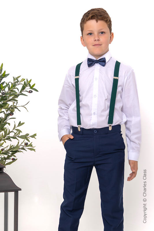 Boys Navy Trouser Suit with Dark Green Braces - Gregory