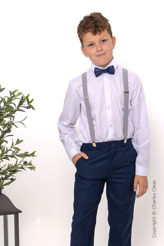 Boys Navy Trouser Suit with Light Grey Braces - Gregory