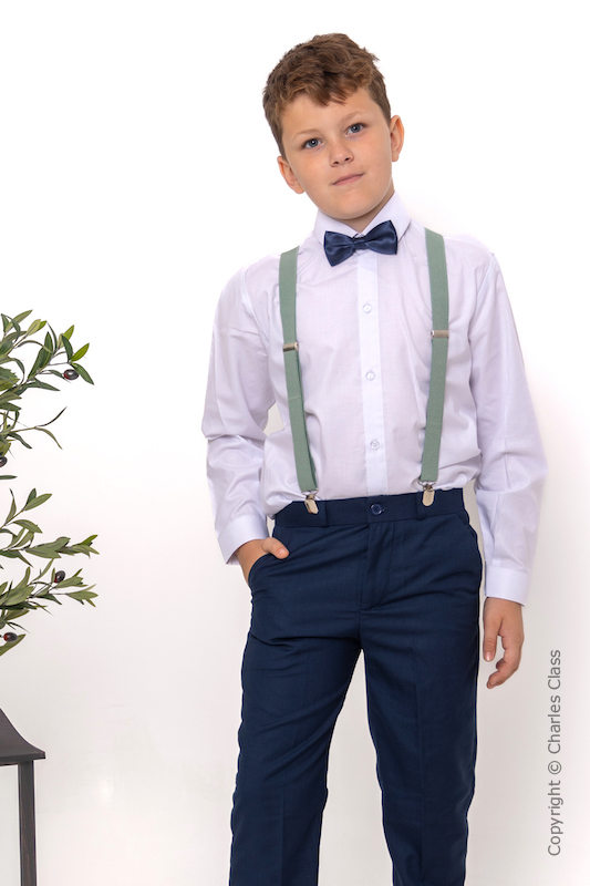 Boys Navy Trouser Suit with Sage Green Braces - Gregory