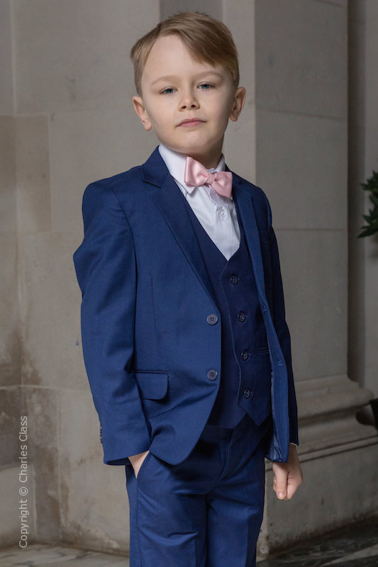 Boys Royal Blue Suit with Pale Pink Dickie Bow Tie