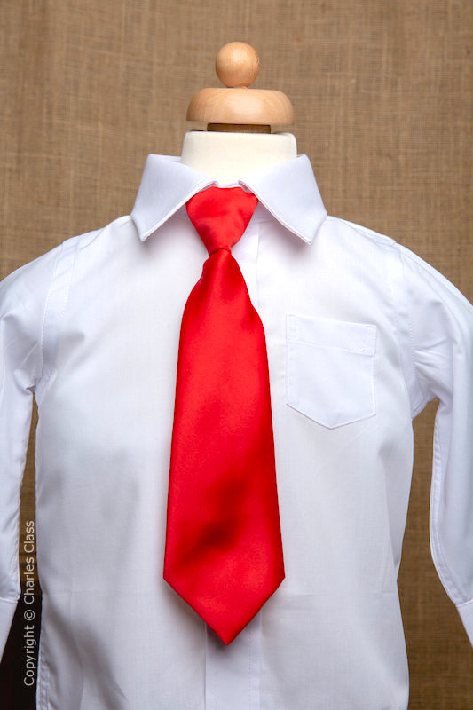 Gioberti Boy's Long Sleeve Dress Shirt and Solid Tie Set, White w/ Red Tie Set 2T / White w/ Red Tie Set
