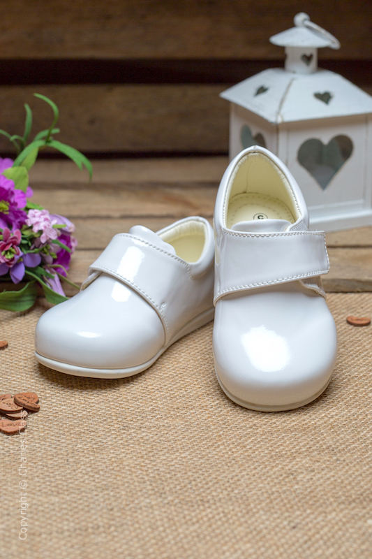 Boys White Patent Leather Velcro Strap Shoes - Prince