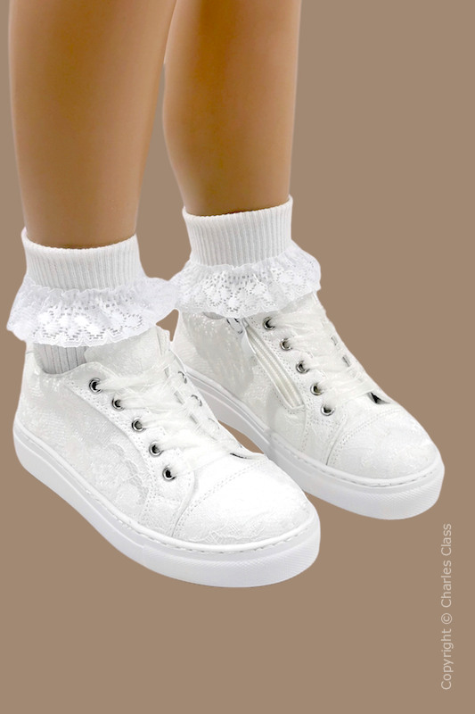 Girls White Lace Communion Trainers - Fiona