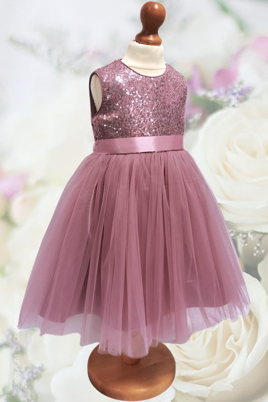 Girls Dusky Pink Sequin Flower Girl Dress - Hazel