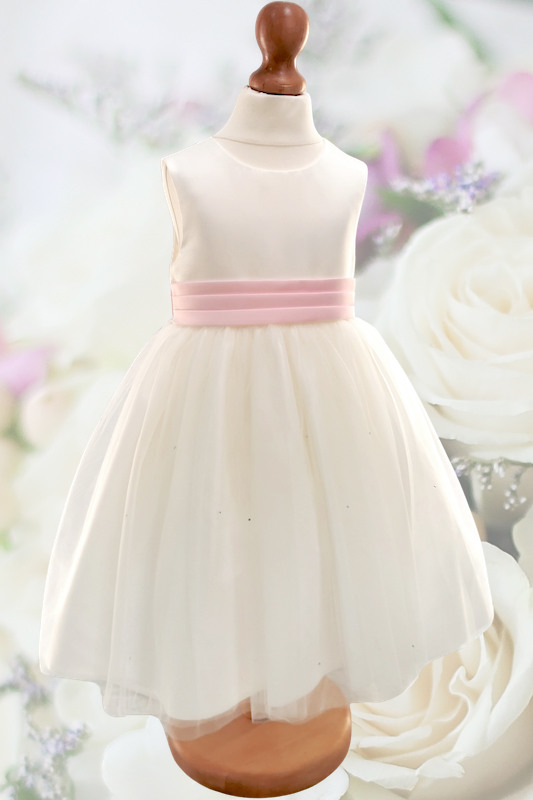 Girls Ivory with Baby Pink Diamante Flower Girl Dress - Grace
