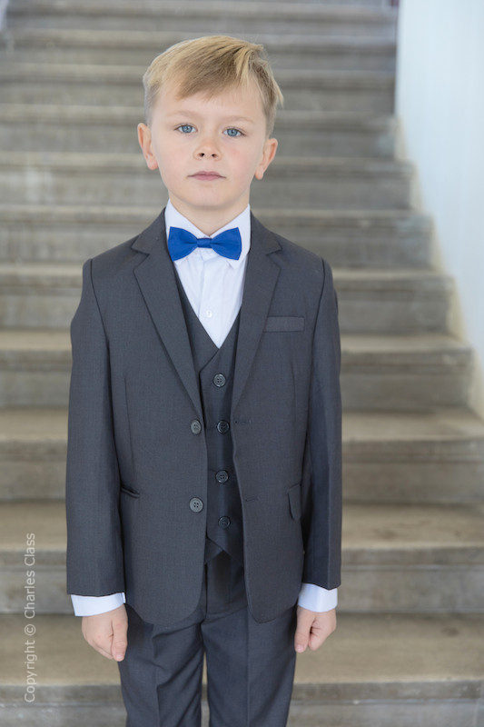 Boys Mid Grey Wedding Suit with Royal Dickie Bow Tie | Charles Class