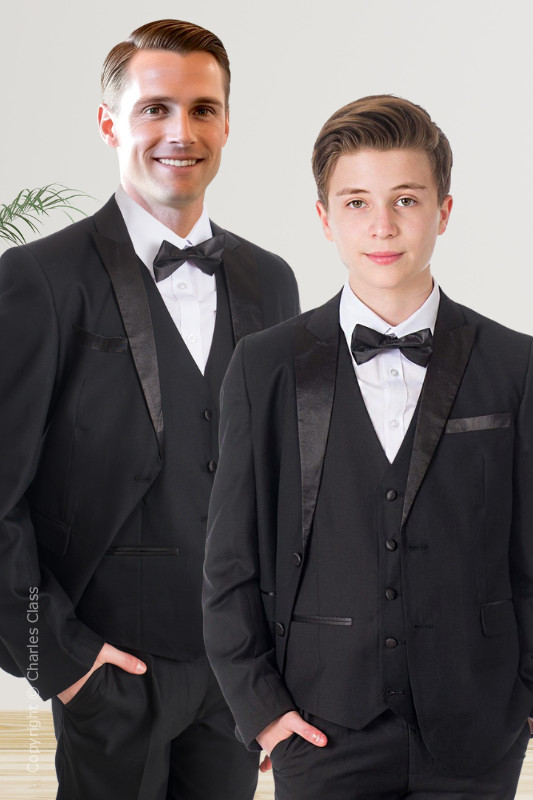 Matching Father & Son Black Tuxedo Wedding Suit - Richard & Albert