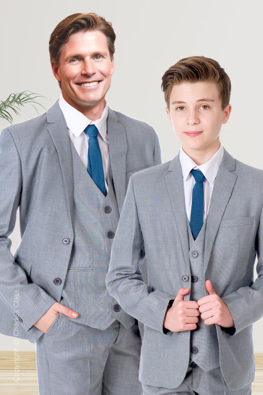 Matching Father & Son Light Grey Wedding Suit - Robert & Louis